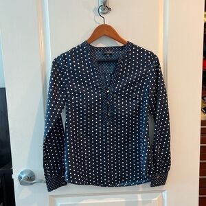 The Limited Navy blue long sleeve polka dot blouse